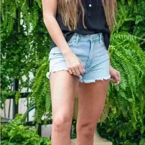 Just USA ELLIE High Rise Fray Hem Denim Shorts Size L Juniors Cut Offs Beach - Picture 3 of 9